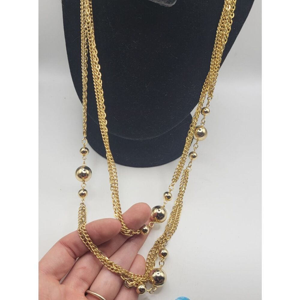 Vintage 80s Multilayer Gold Chain Ball Necklace 28in
